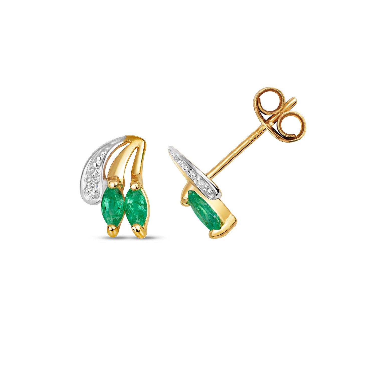 DIAMOND & EMERALD STUDS IN 9CT GOLD