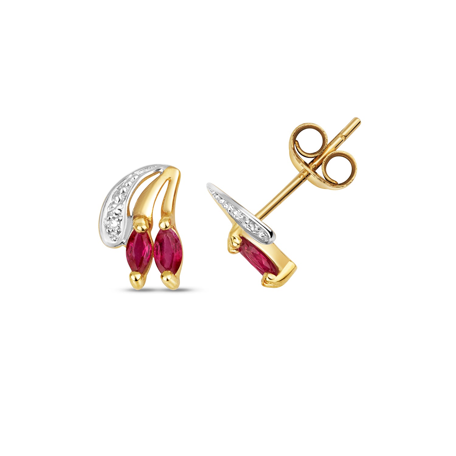 DIAMOND & RUBY STUDS IN 9CT GOLD