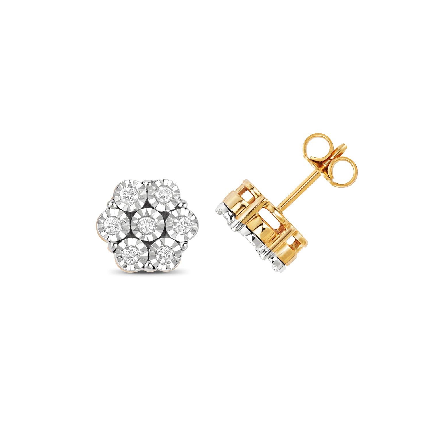 DIAMOND ILLUSION PLATE CLUSTER STUDS IN 9CT GOLD