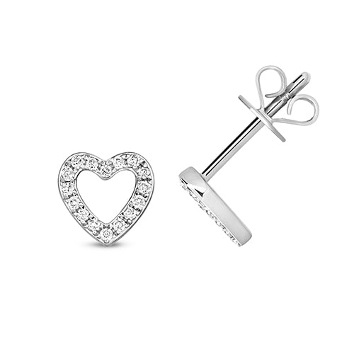 DIAMOND HEART STUDS IN 9CT WHITE GOLD