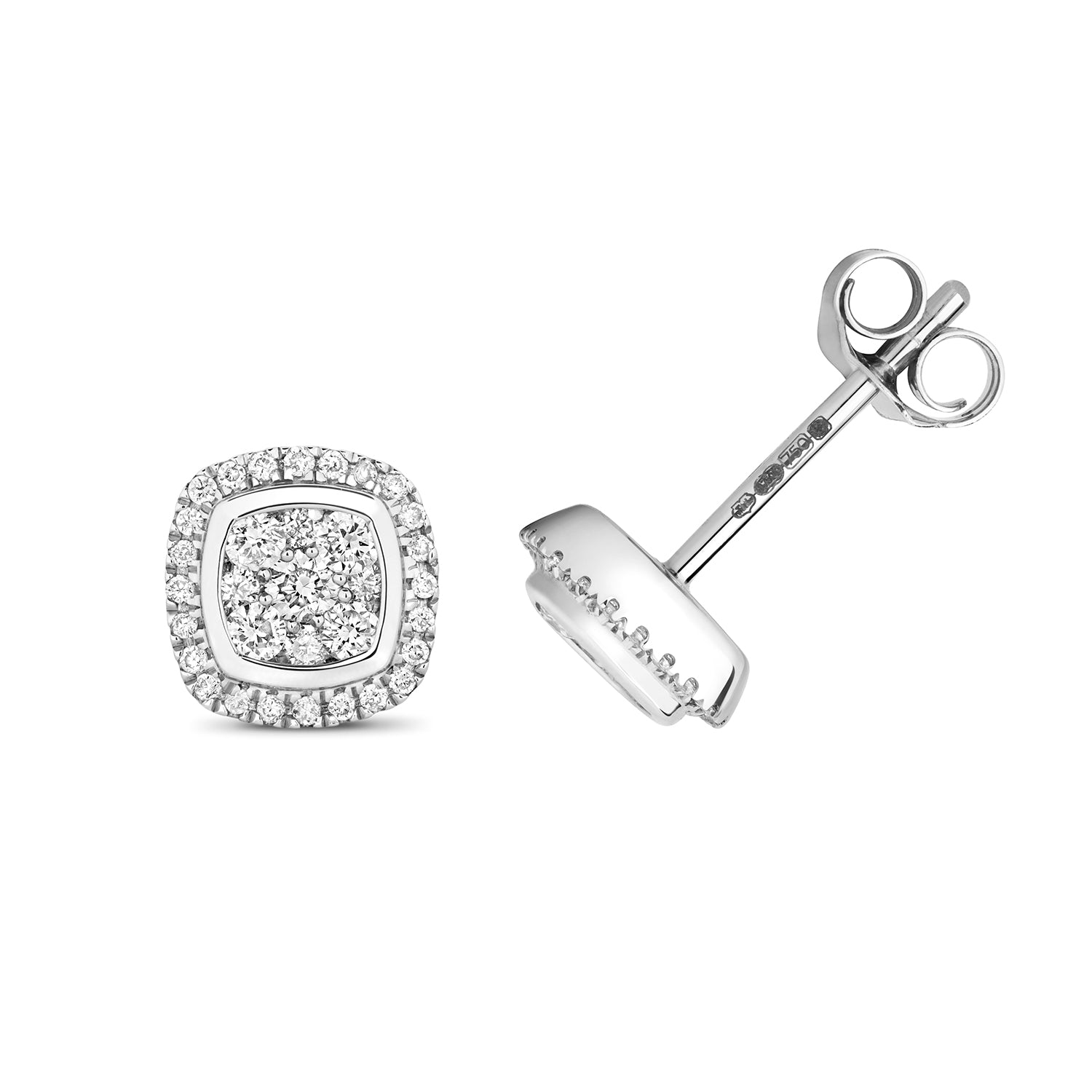 DIAMOND CUSHION STUDS IN 9CT WHITE GOLD