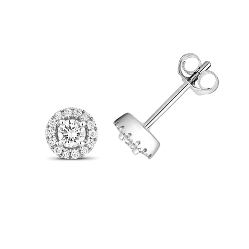 DIAMOND ROUND HALO STUDS IN 9CT WHITE GOLD