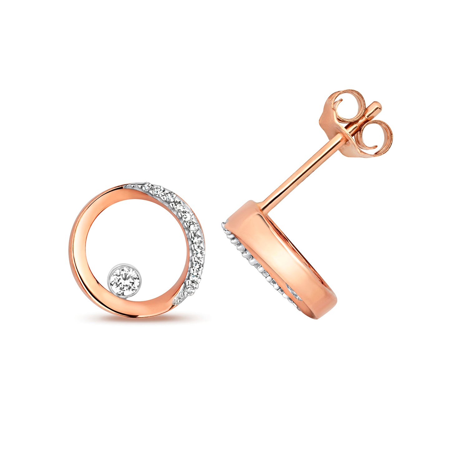 DIAMOND CIRCLE SHAPE STUDS IN 9CT ROSE GOLD