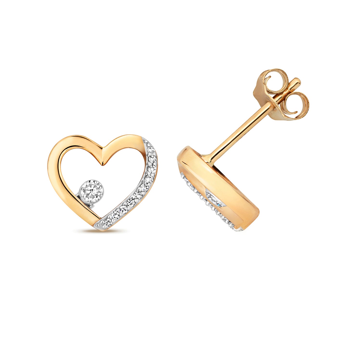 DIAMOND HEART SHAPE STUDS IN 9CT GOLD