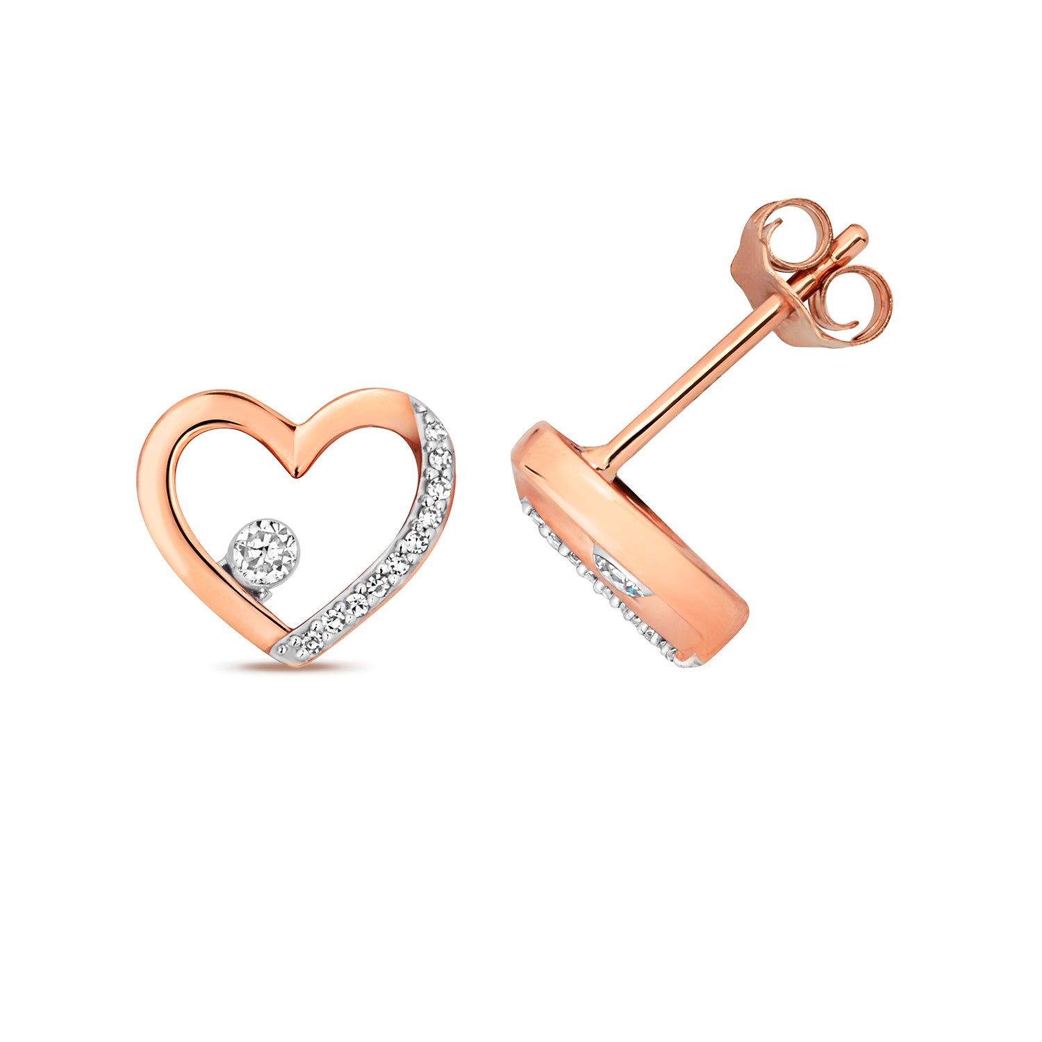 DIAMOND HEART SHAPE STUDS IN 9CT ROSE GOLD