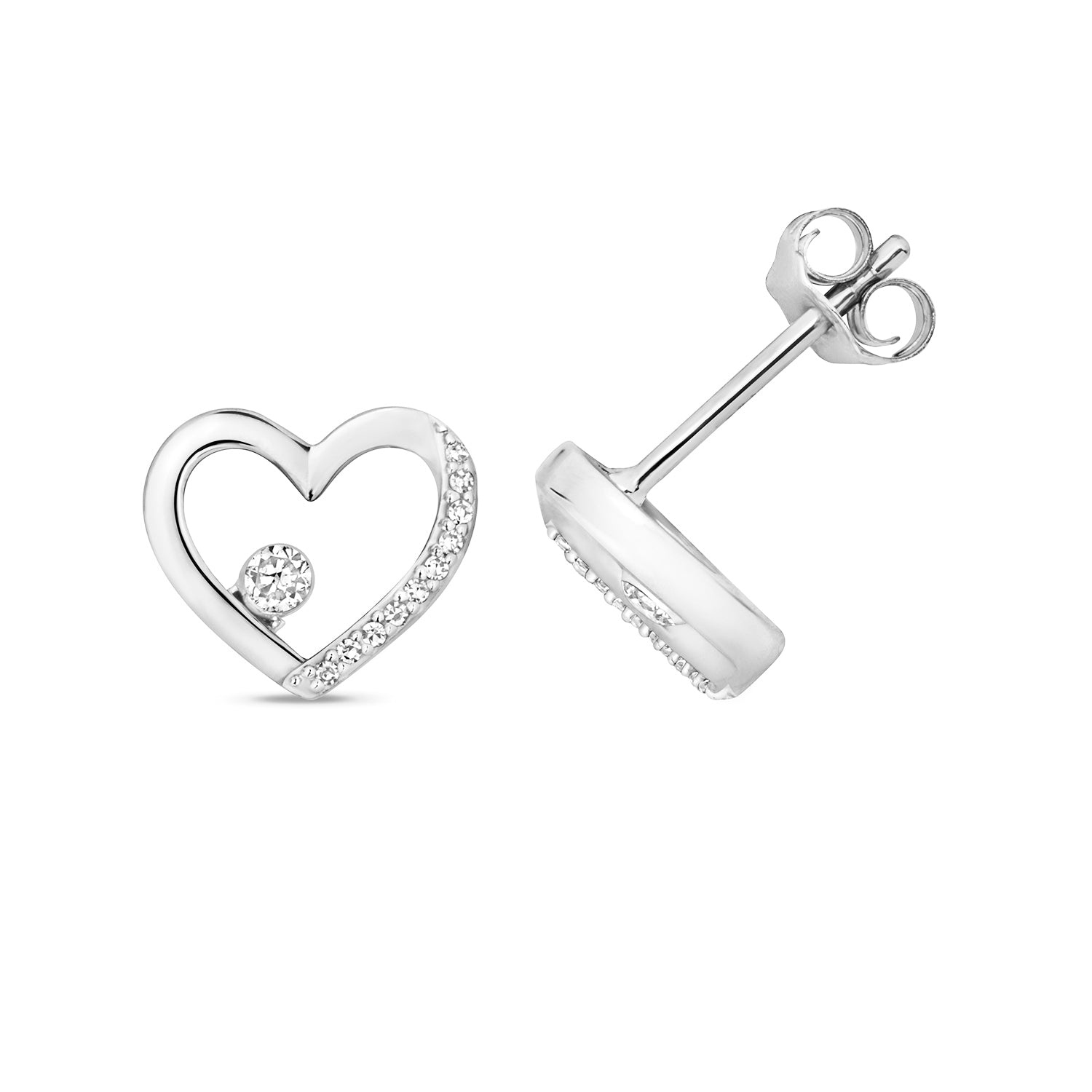 DIAMOND HEART SHAPE STUDS IN 9CT WHITE GOLD