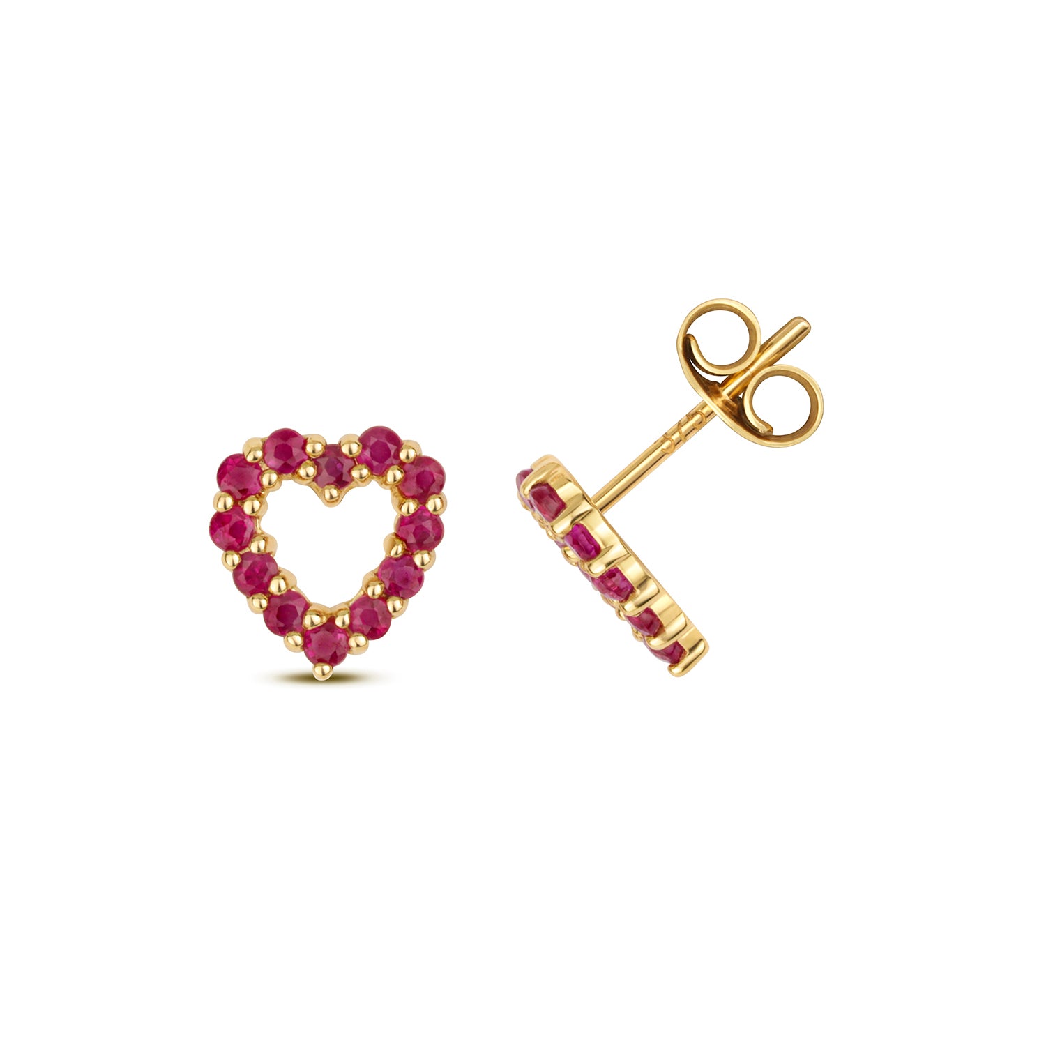 RUBY HEART EARRING STUDS IN 9CT GOLD