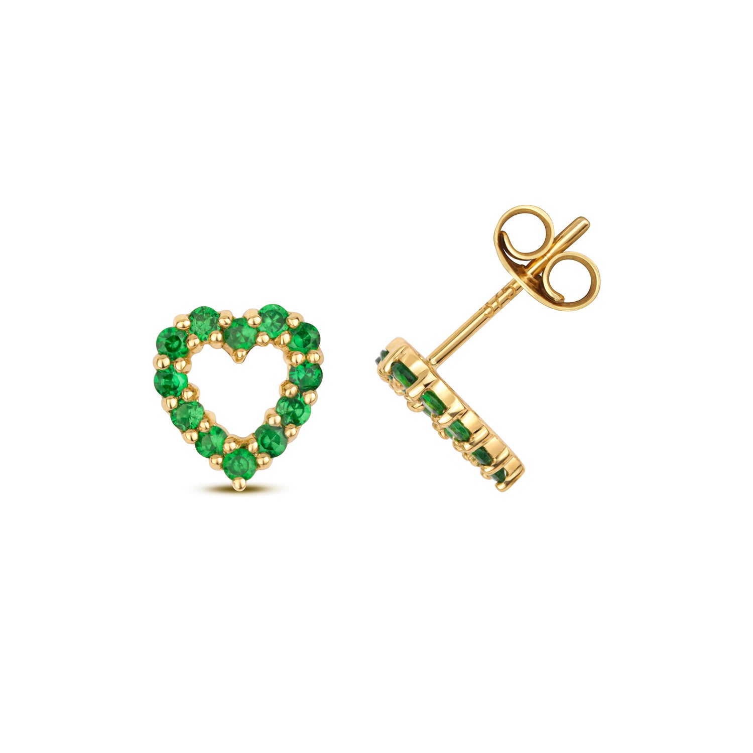 TSAVORITE HEART EARRING STUDS IN 9CT GOLD