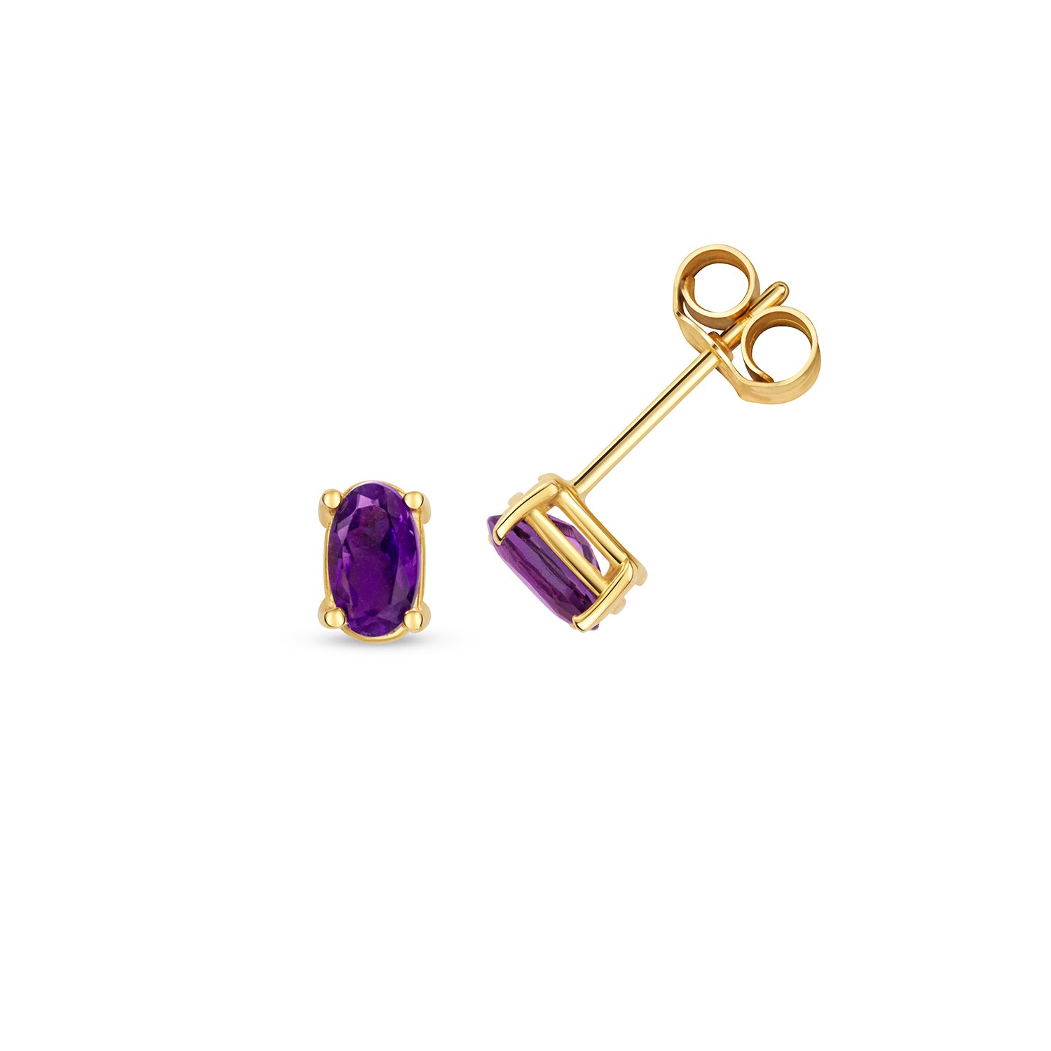 AMETHYST OVAL CLAW SET STUDS IN 9CT GOLD