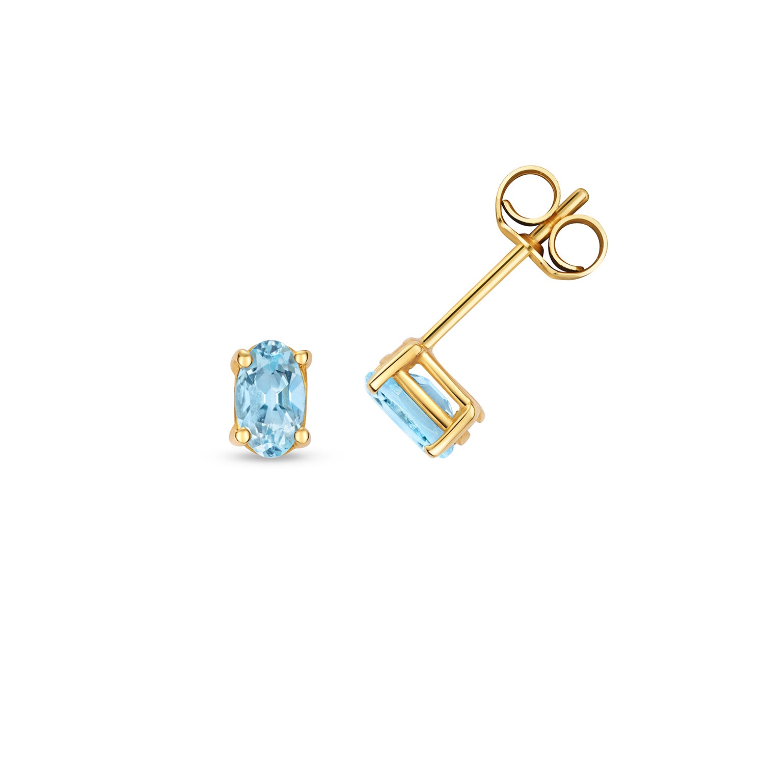 BLUE TOPAZ OVAL CLAW SET STUDS IN 9CT GOLD