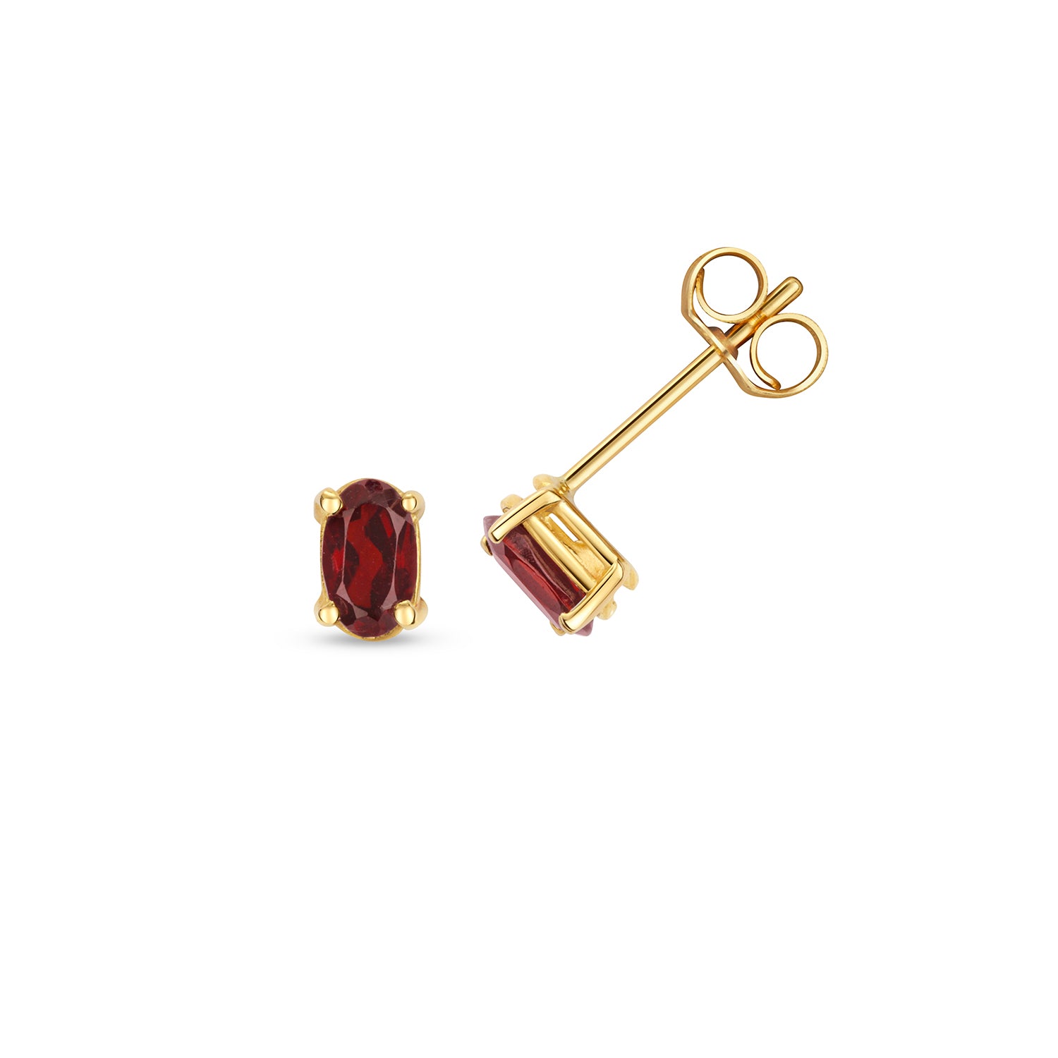 GARNET OVAL CLAW SET STUDS IN 9CT GOLD