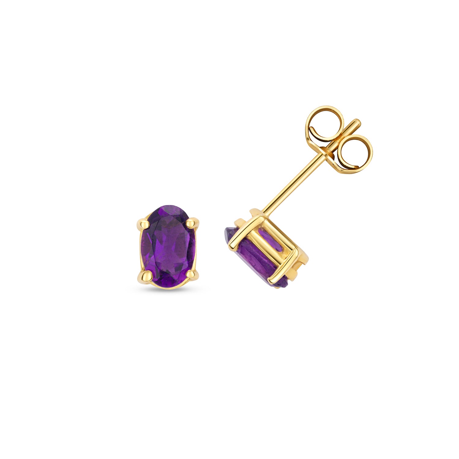 AMETHYST OVAL CLAW SET STUDS IN 9CT GOLD