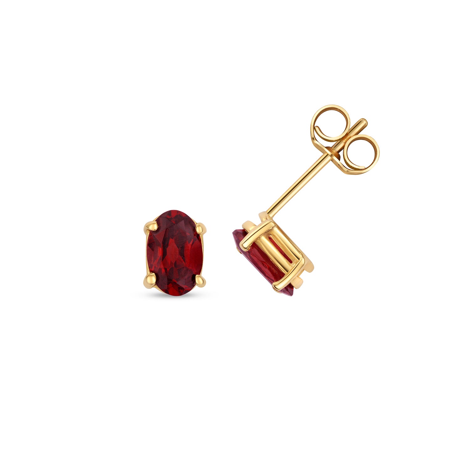 GARNET OVAL CLAW SET STUDS IN 9CT GOLD