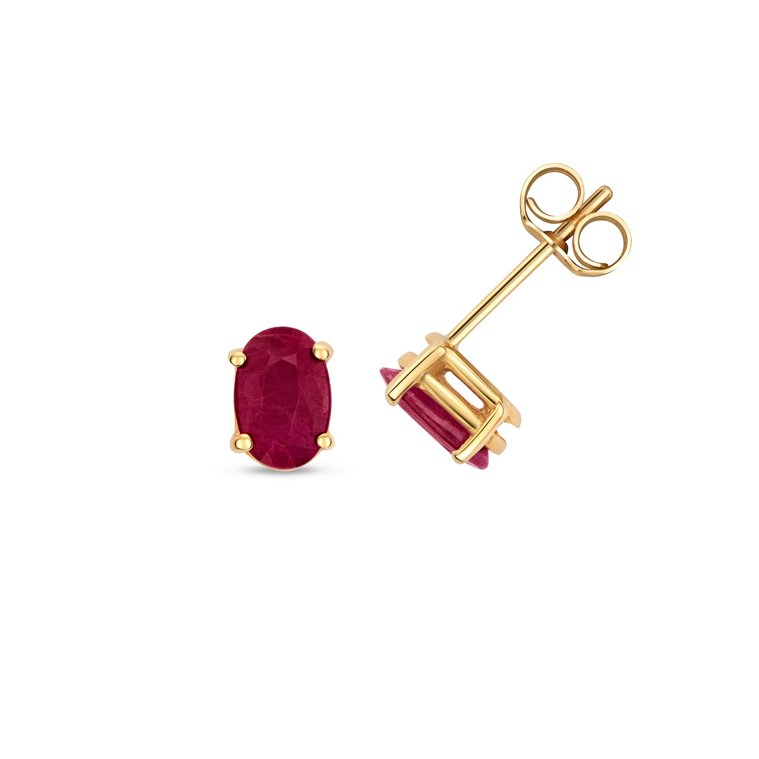 RUBY OVAL CLAW SET STUDS IN 9CT GOLD