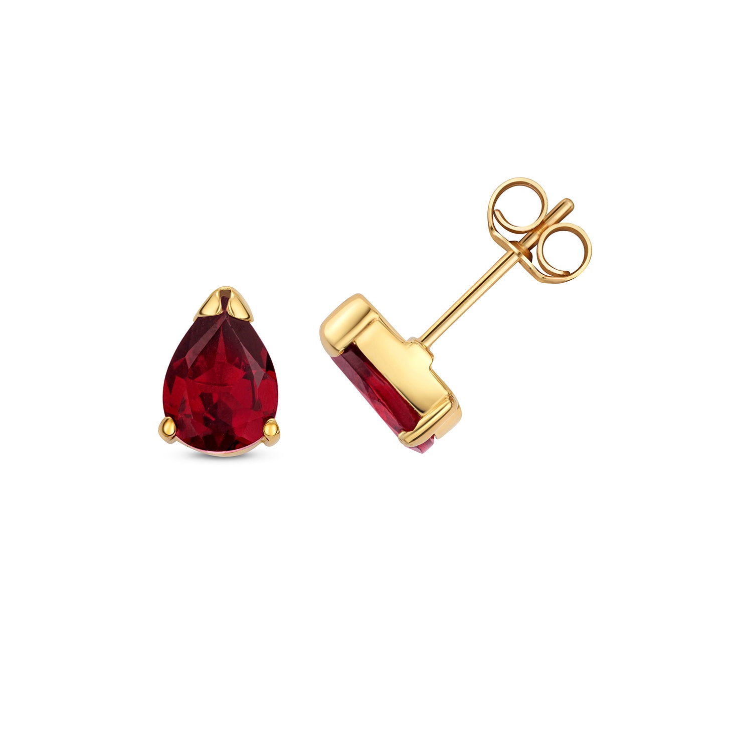 GARNET PEAR SHAPE CLAW SET STUDS IN 9CT GOLD