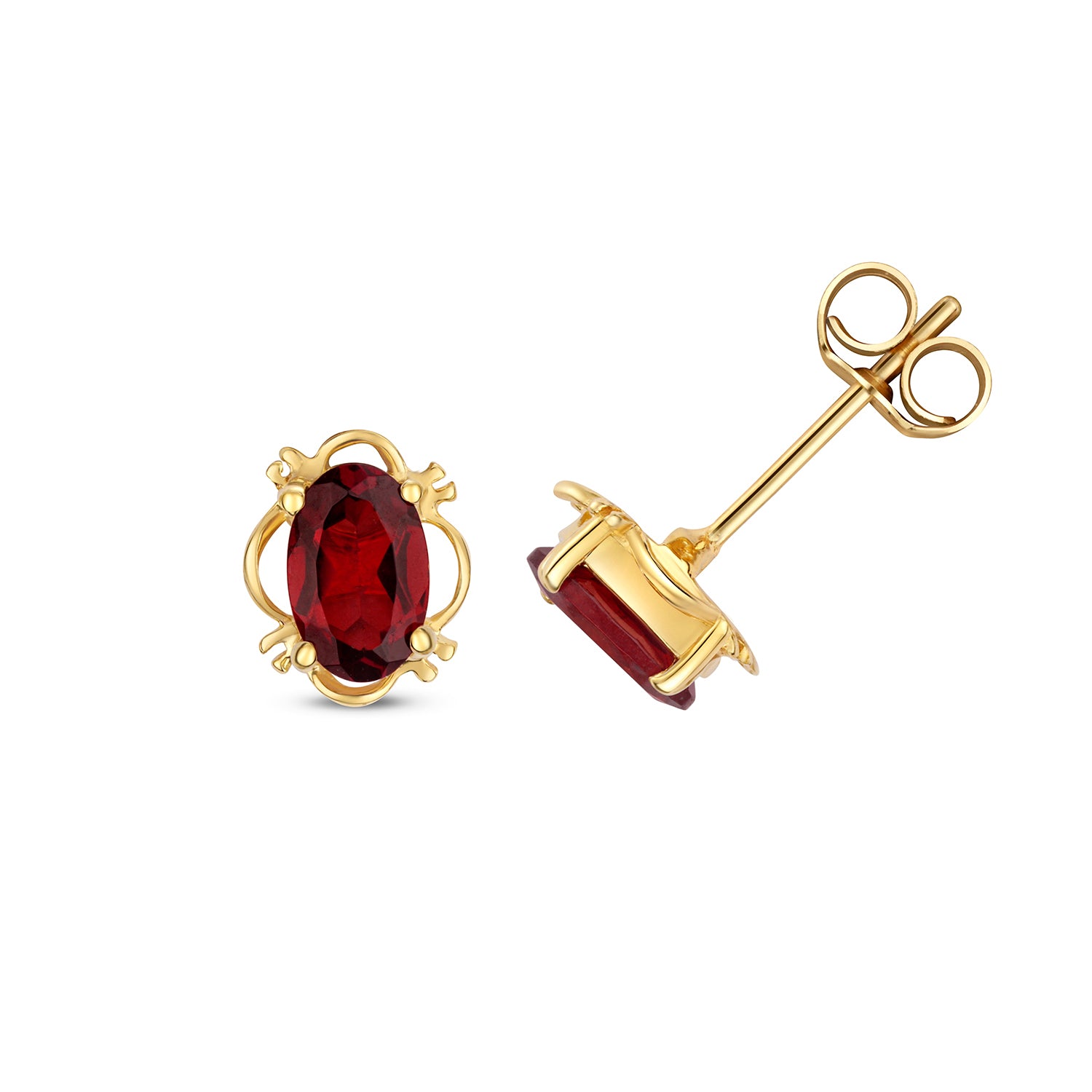 GARNET OVAL STUDS IN 9CT GOLD