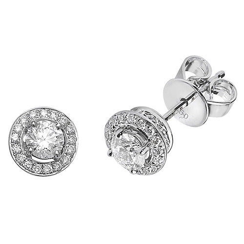 DIAMOND ROUND HALO STUDS IN 18CT WHITE GOLD