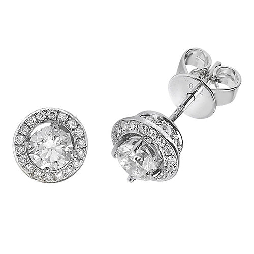 DIAMOND ROUND HALO STUDS IN 18CT WHITE GOLD