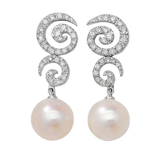 DIAMOND & PEARL DROPS IN 18CT WHITE GOLD