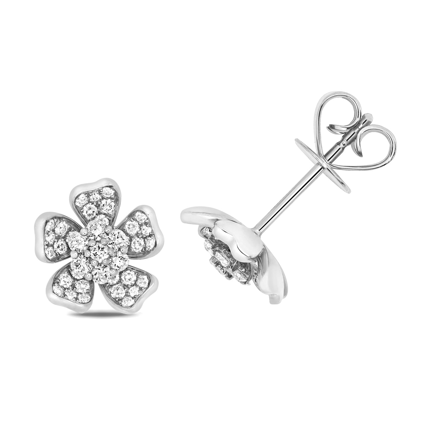 DIAMOND FLOWER STUDS IN 18CT WHITE GOLD