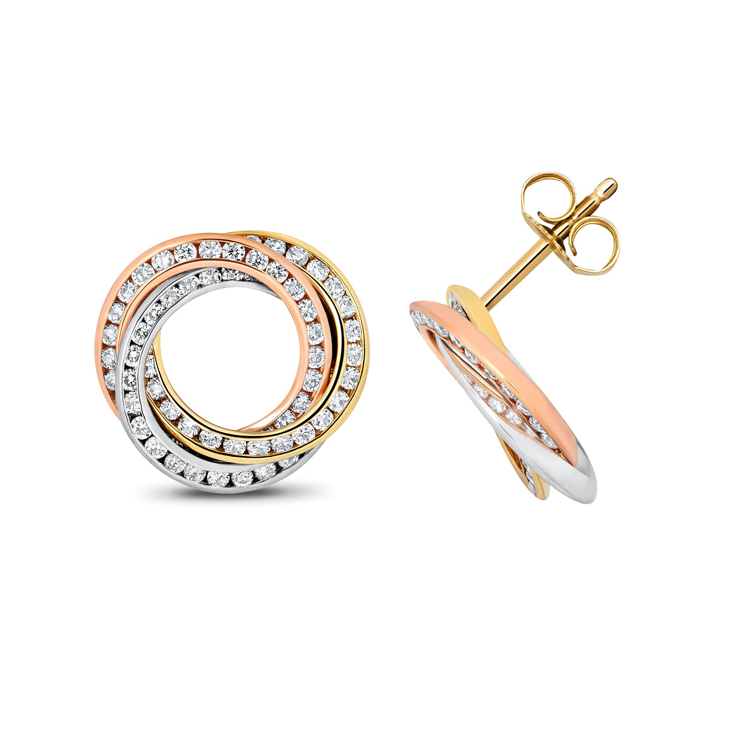 DIAMOND INTERLOCKING CIRCLE STUDS IN 18CT GOLD