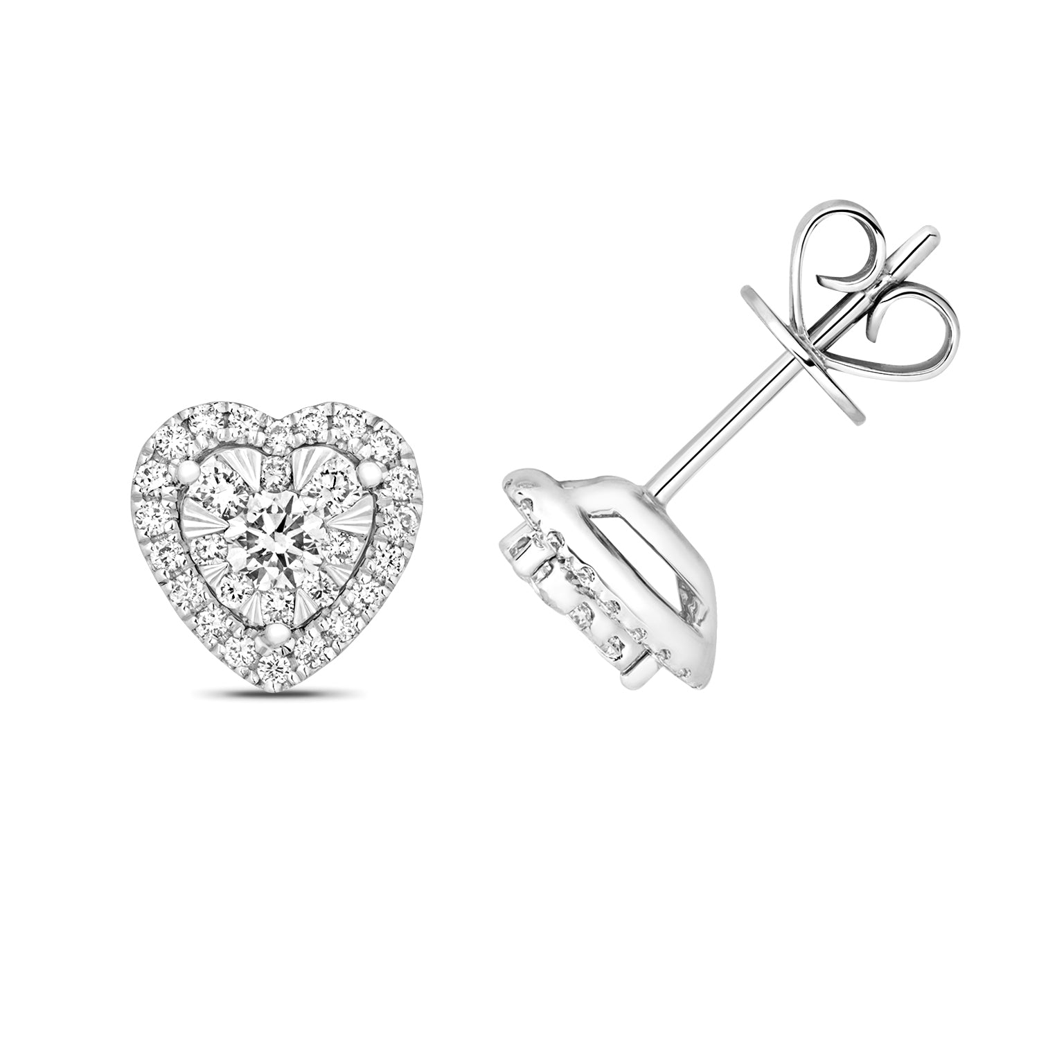 DIAMOND BRILLIANT HEART HALO STUDS IN 18CT WHITE GOLD