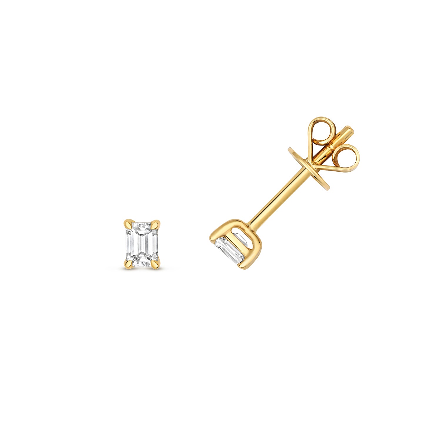 DIAMOND EMERALD CUT EARRING STUDS IN 18CT GOLD