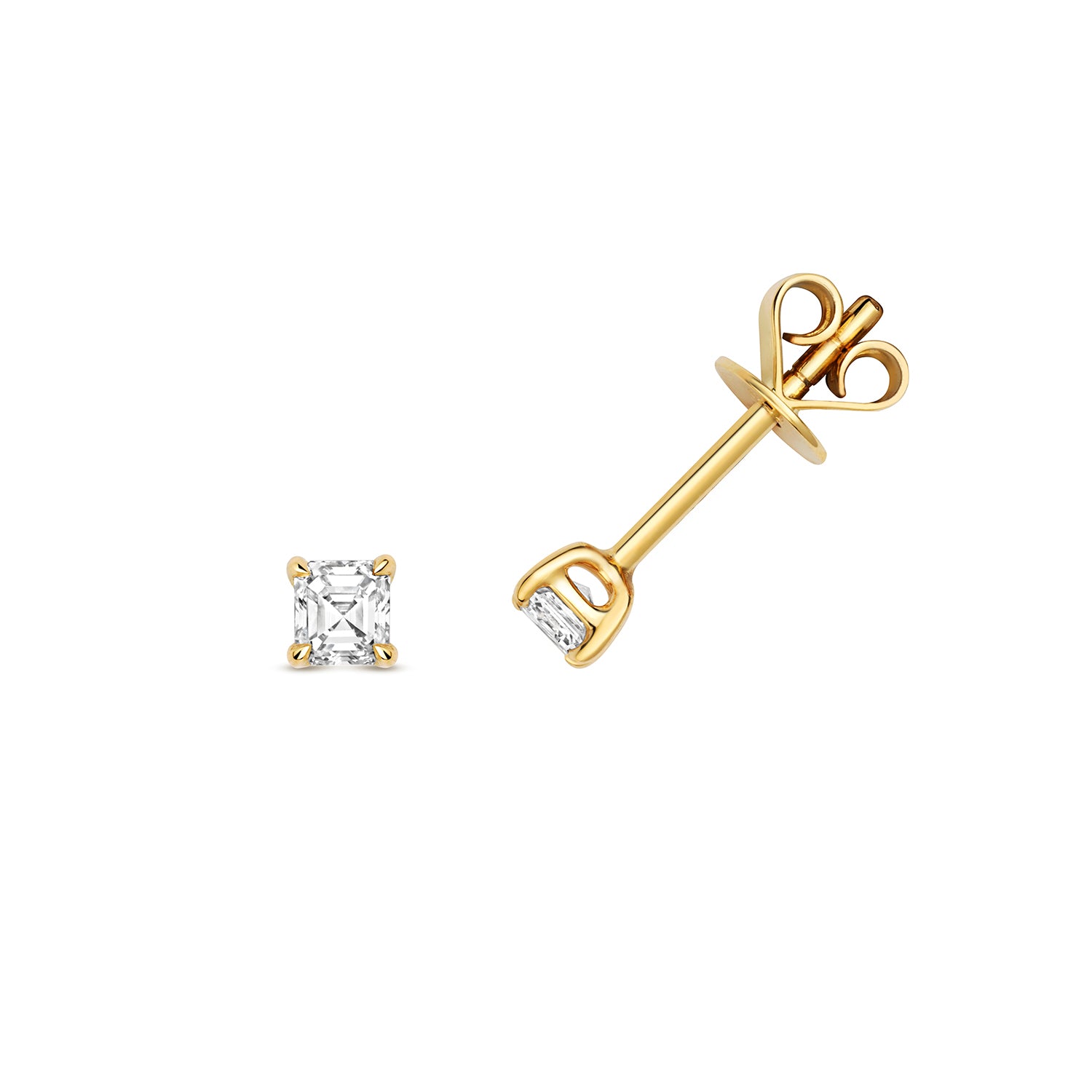 DIAMOND ASSCHER CUT EARRING STUDS IN 18CT GOLD