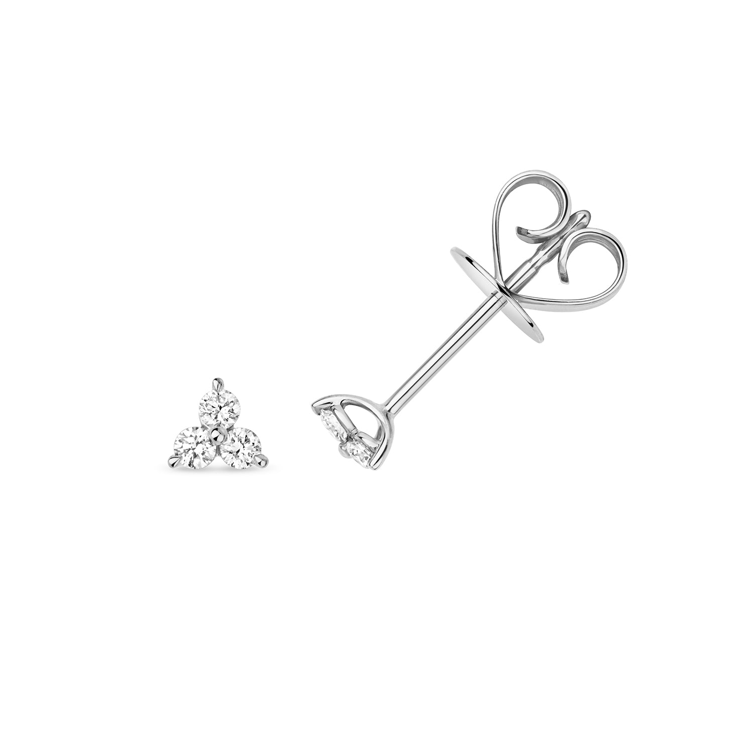 DIAMOND THREE STONE STUDS IN 18CT WHITE GOLD