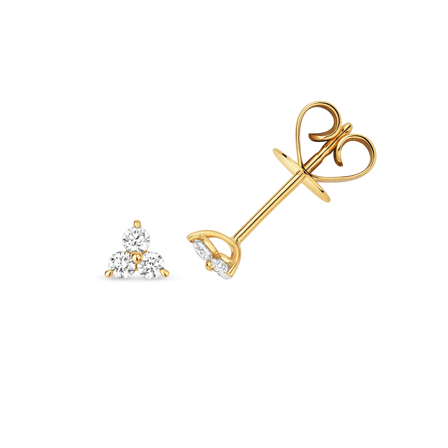 DIAMOND THREE STONE STUDS IN 18CT GOLD