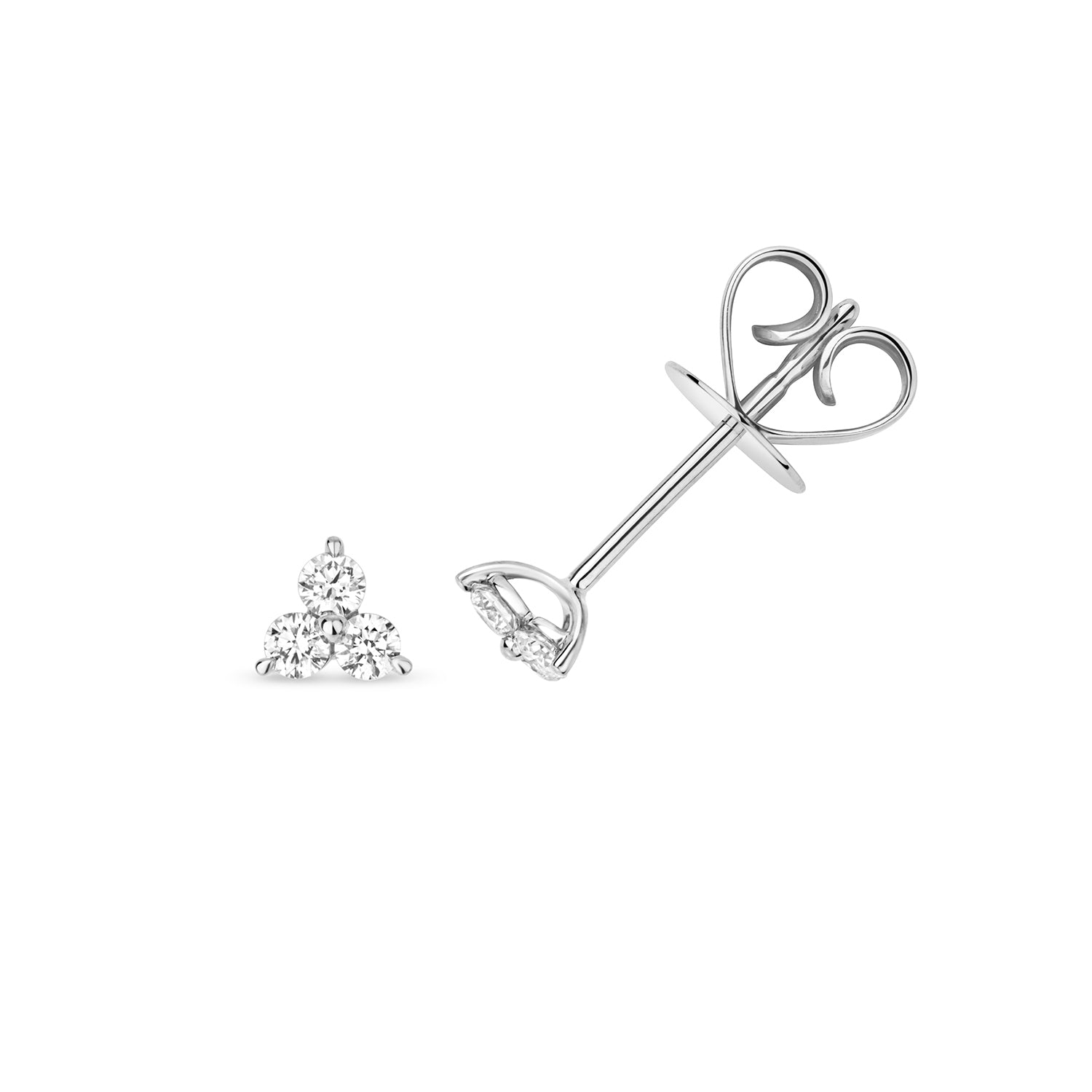 DIAMOND THREE STONE STUDS IN 18CT WHITE GOLD