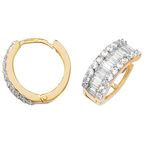 9CT YEL GOLD HINGED CZ EARRINGS