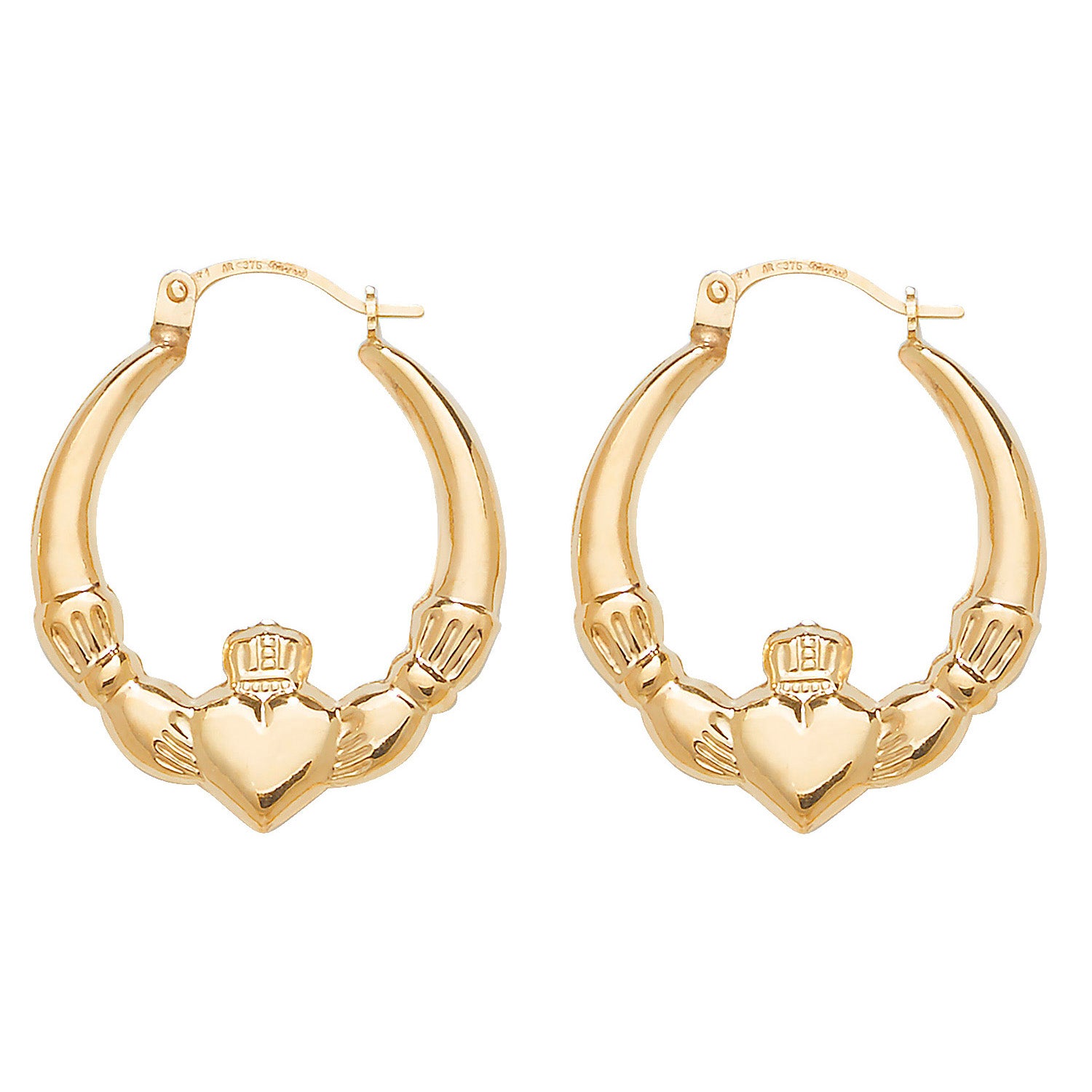 9CT YEL GOLD CLADDAGH CREOLE EARRINGS