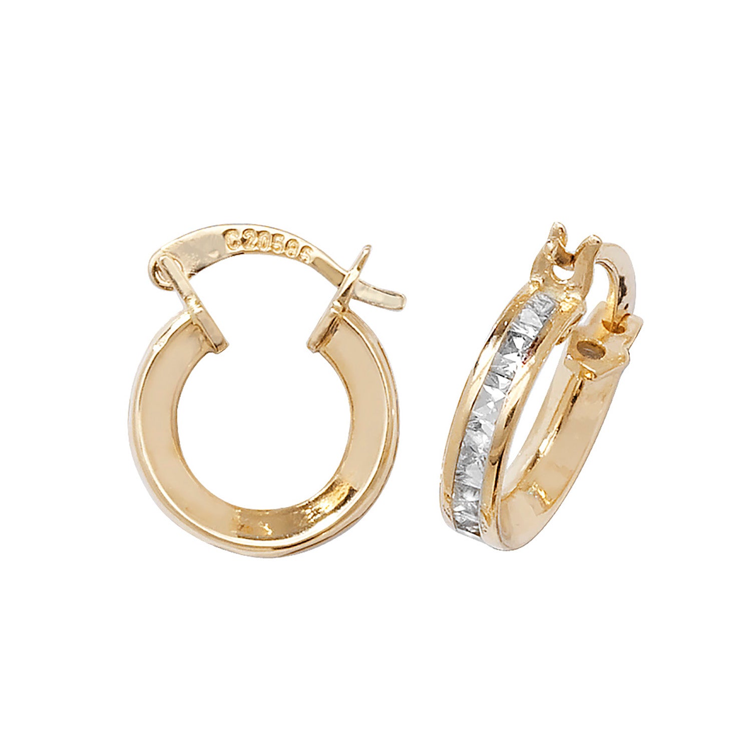 9CT YEL GOLD 08MM CZ HOOP EARRINGS