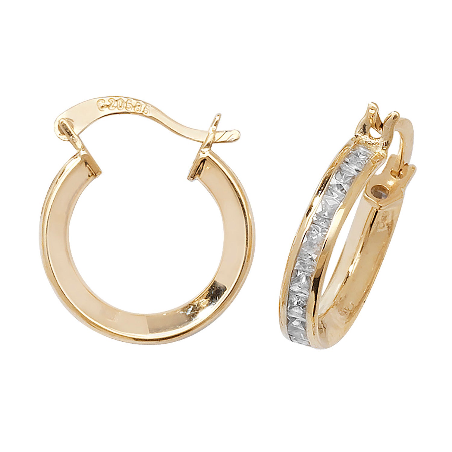 9CT YEL GOLD 10MM CZ HOOP EARRINGS