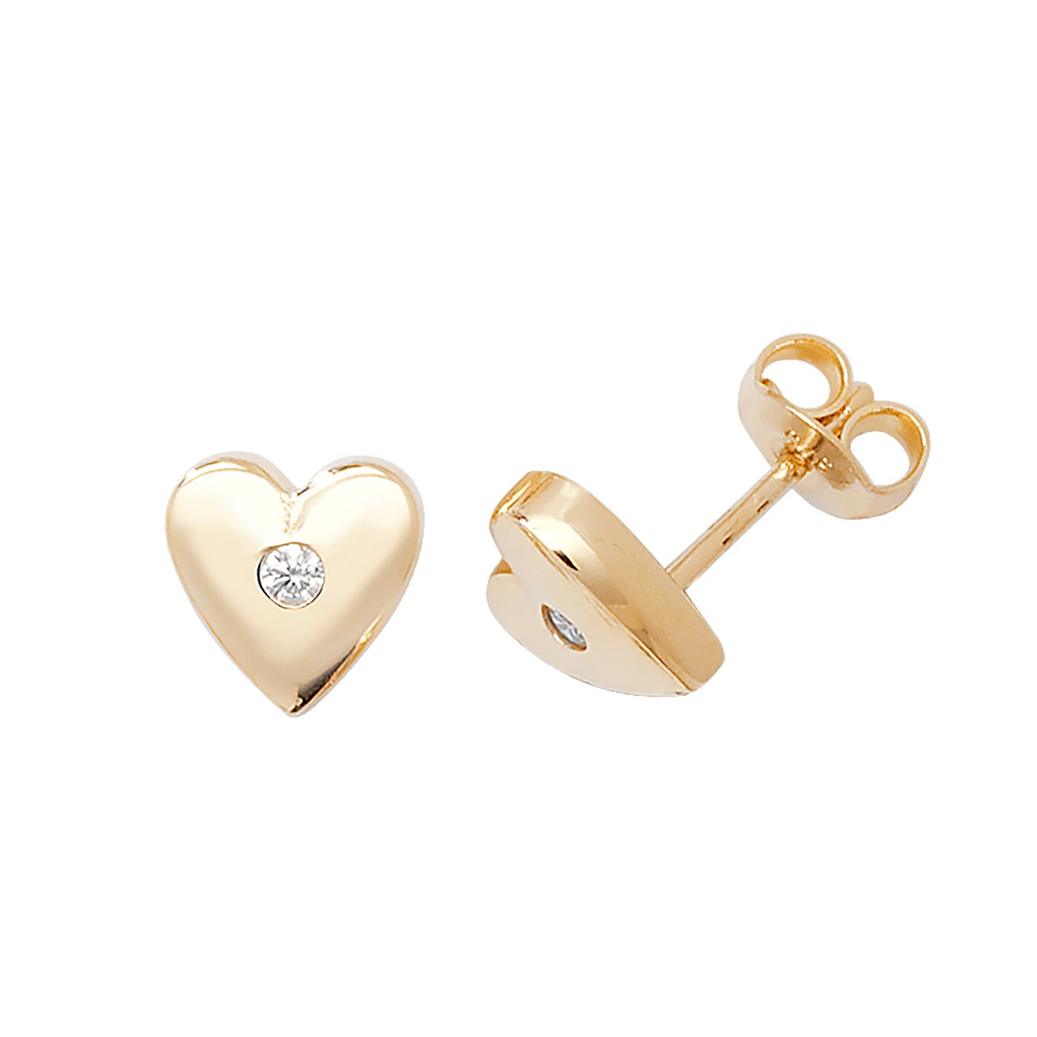 9CT YEL GOLD HEART WITH SINGLE CZ STUD EARRINGS