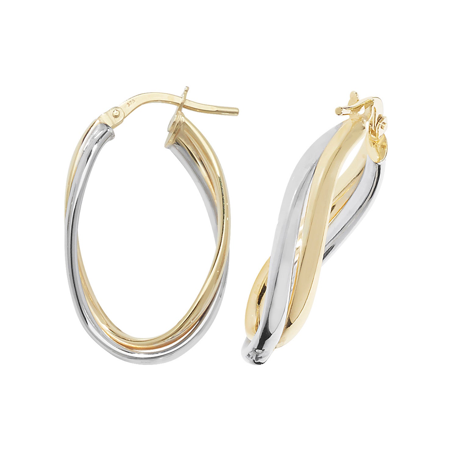 9CT YEL/WHT GOLD OVL DBL HOOP EARRINGS