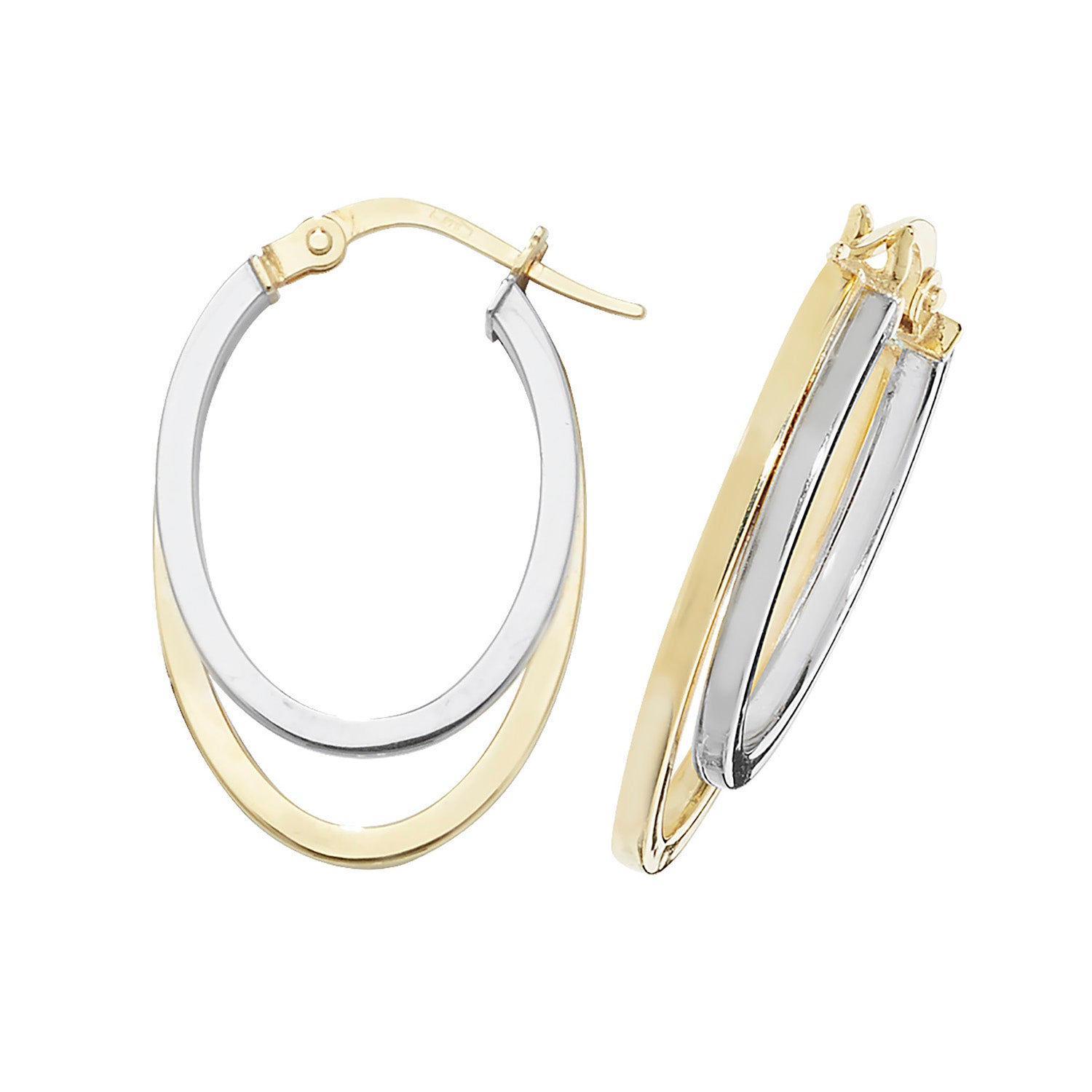 9CT YEL/WHT GOLD OVL DBL HOOP EARRINGS