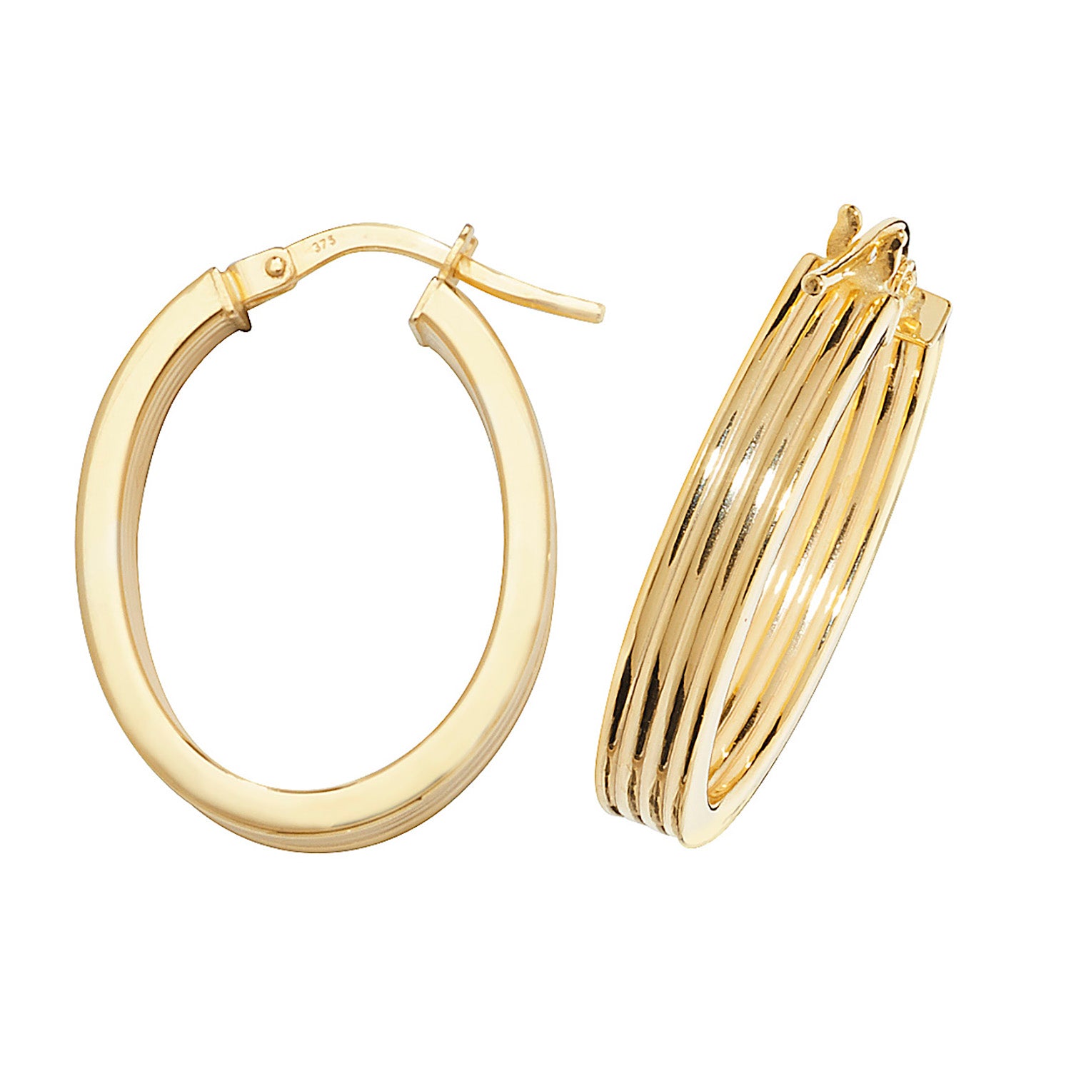 9CT YEL GOLD OVL HOOP EARRINGS