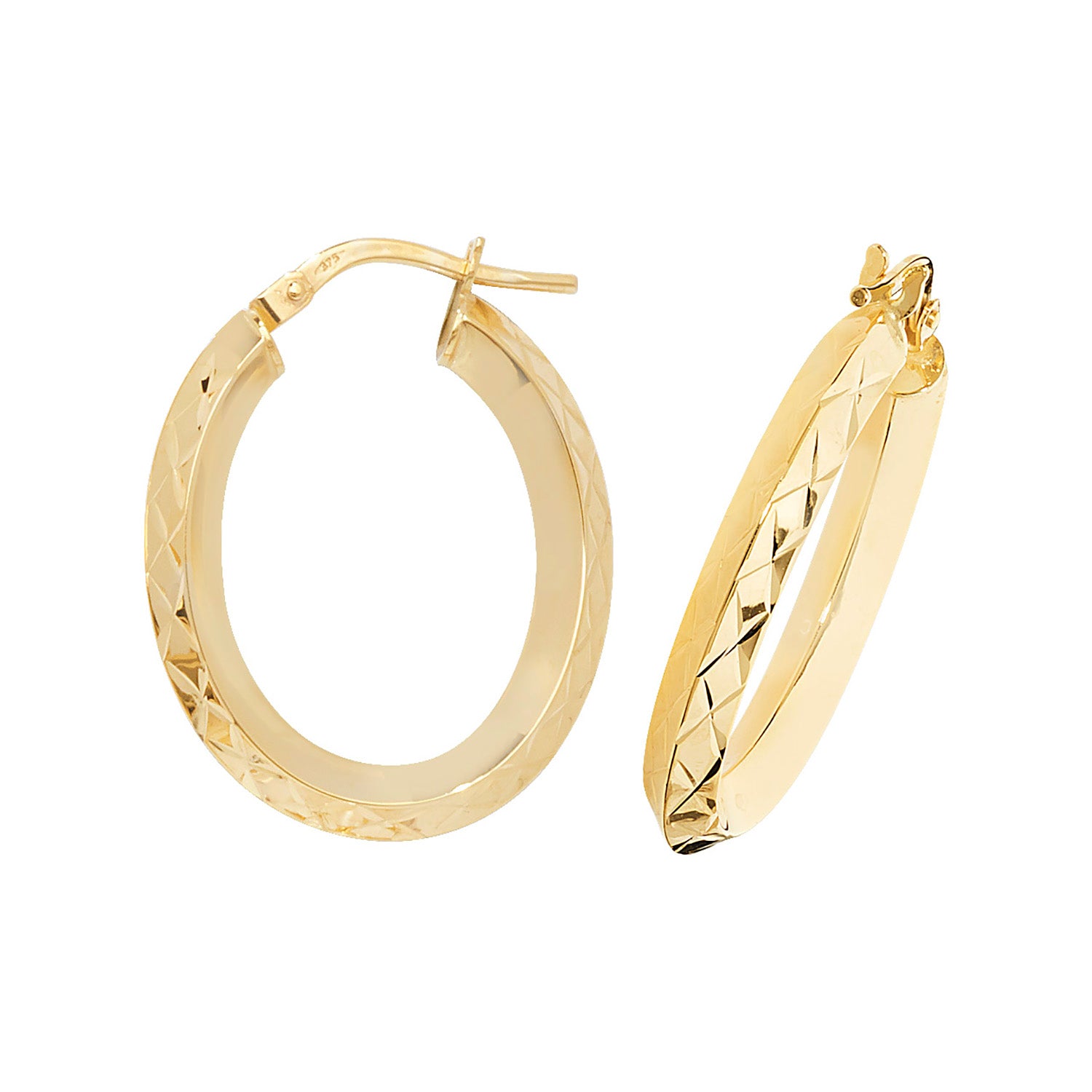 9CT YEL GOLD OVL HOOP EARRINGS