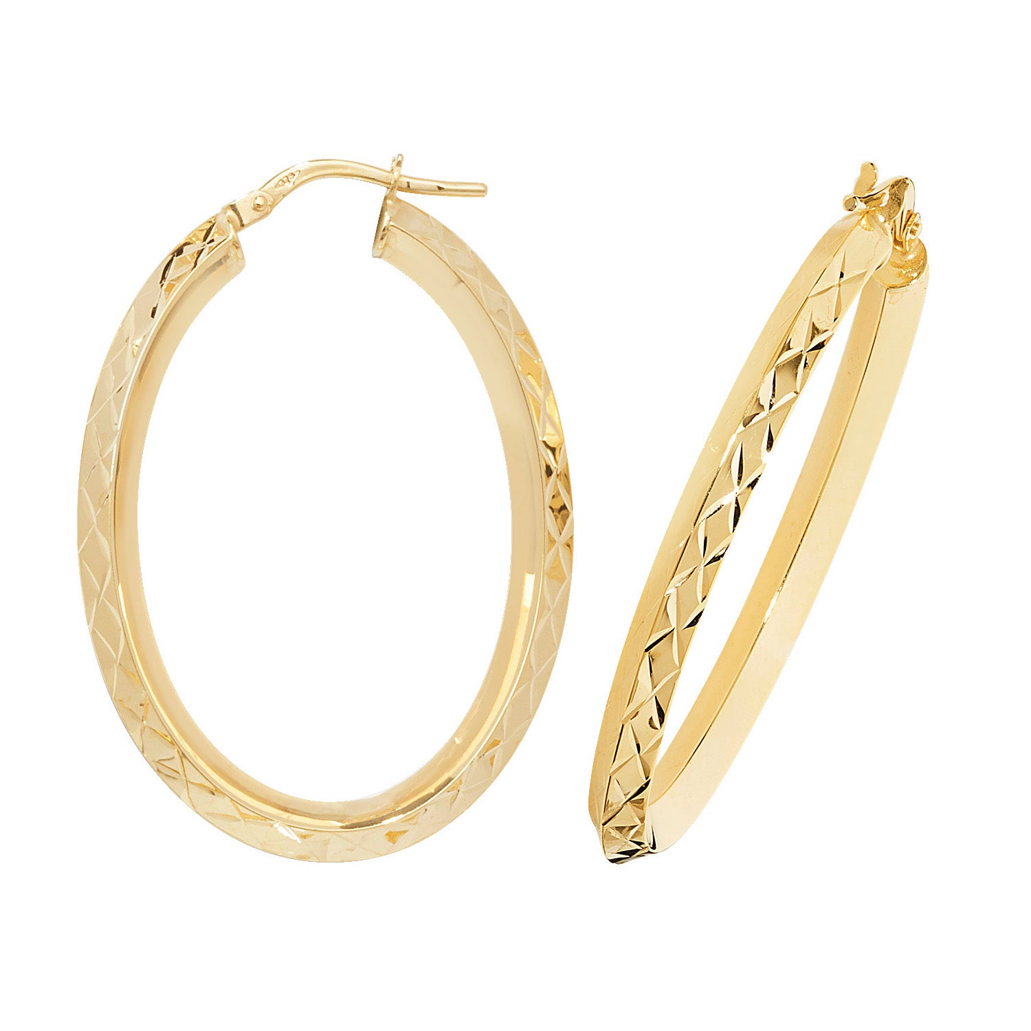 9CT YEL GOLD OVL HOOP EARRINGS