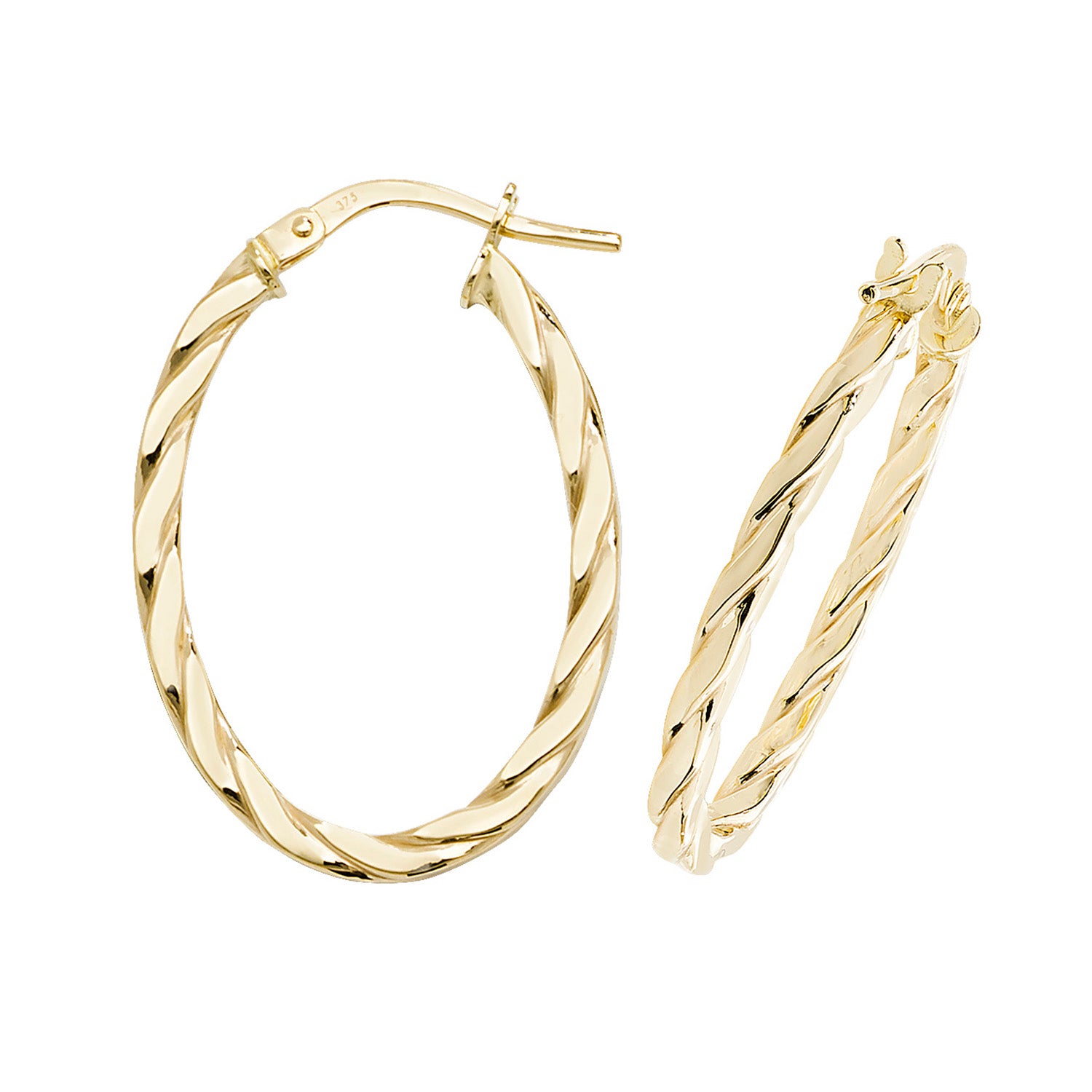 9CT YEL GOLD OVAL HOOP EARRINGS