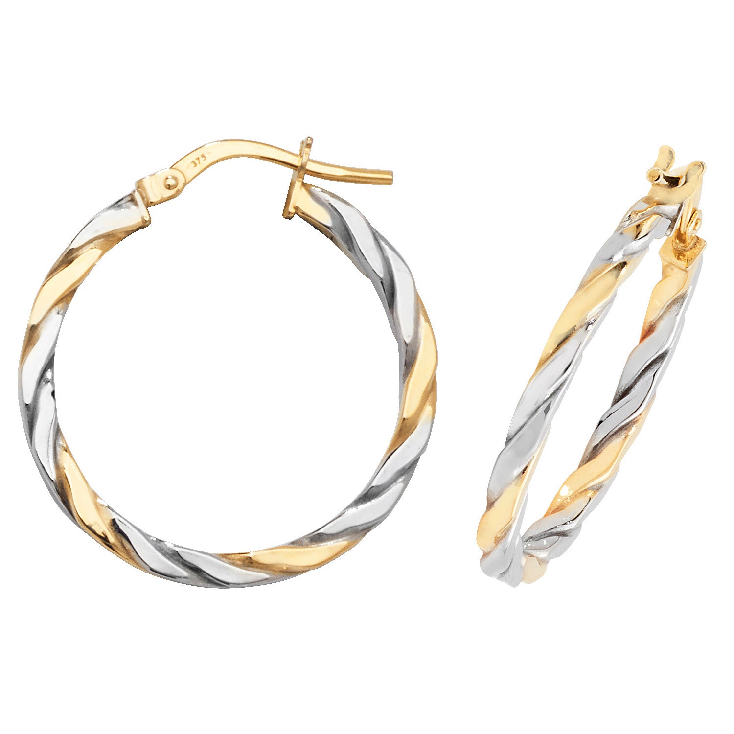 9CT YEL/WHT GOLD 20MM HOOP EARRINGS