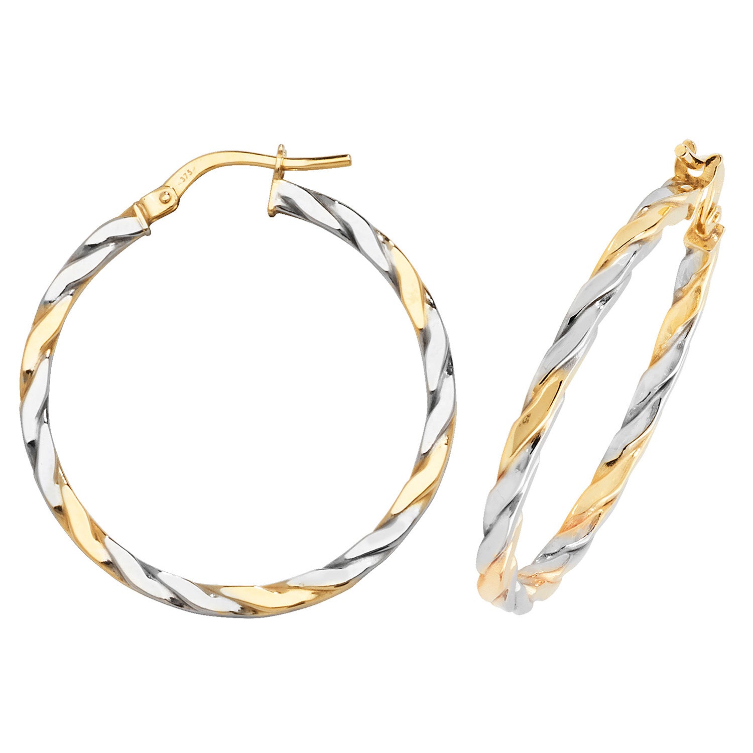 9CT YEL/WHT GOLD 25MM HOOP EARRINGS