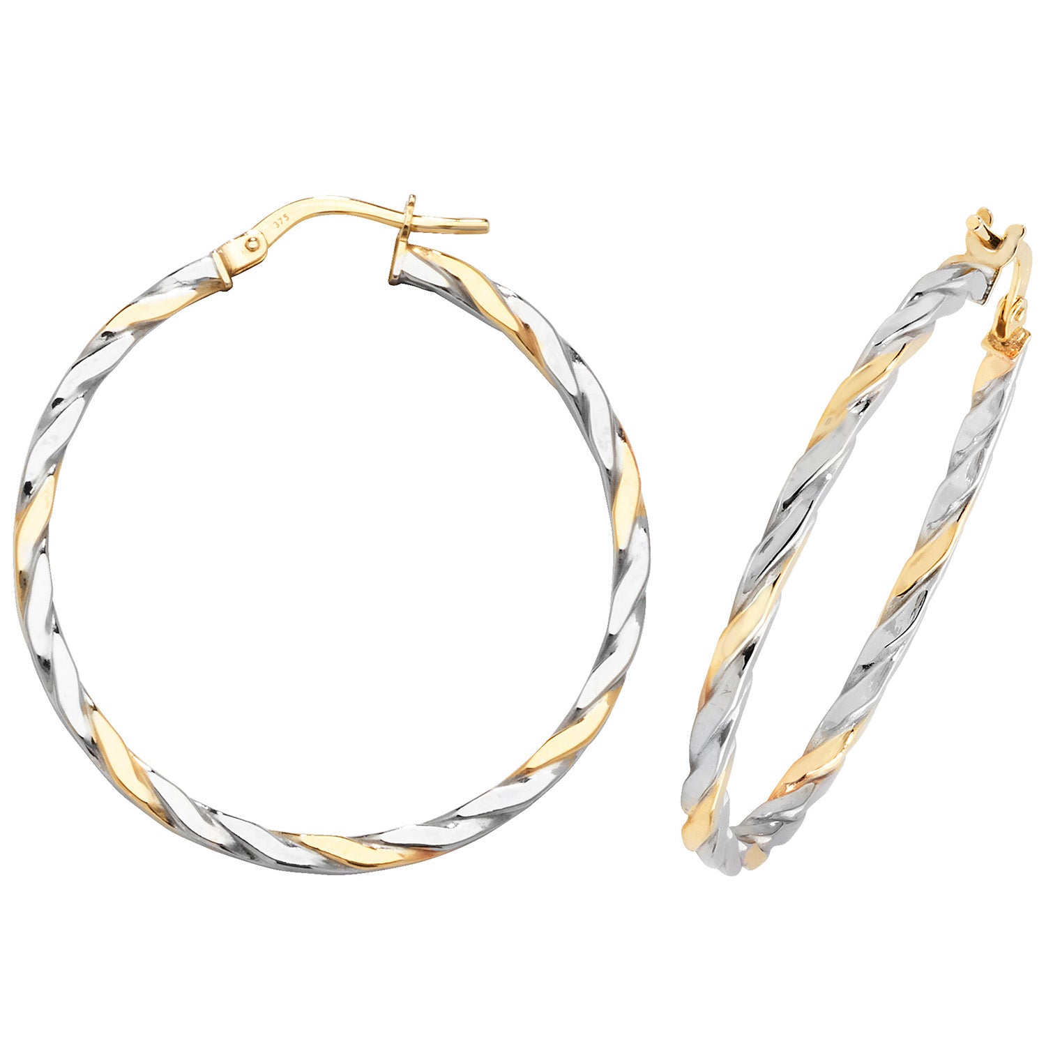 9CT YEL/WHT GOLD 30MM HOOP EARRINGS