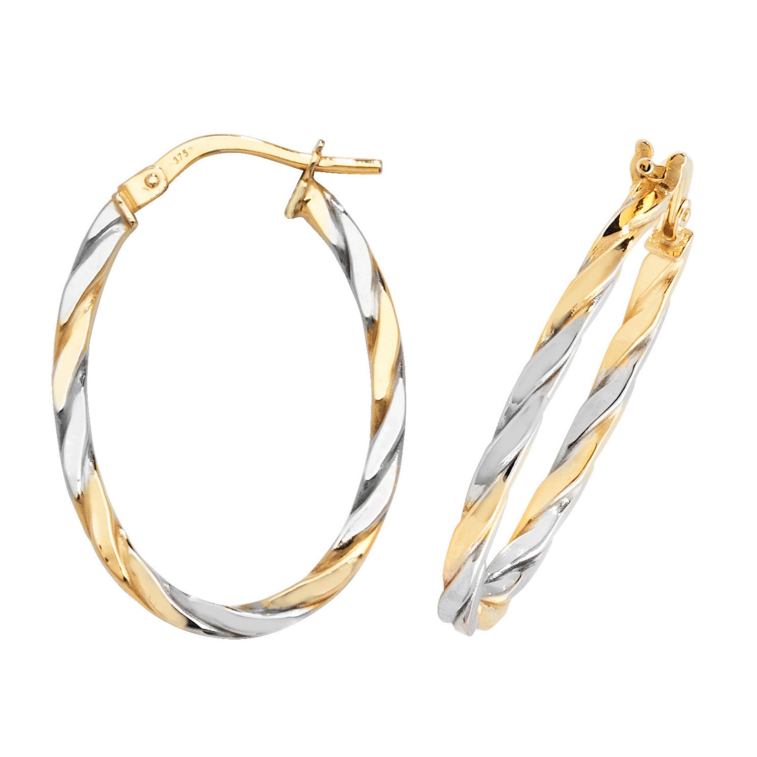 9CT YEL/WHT GOLD OVAL HOOP EARRINGS