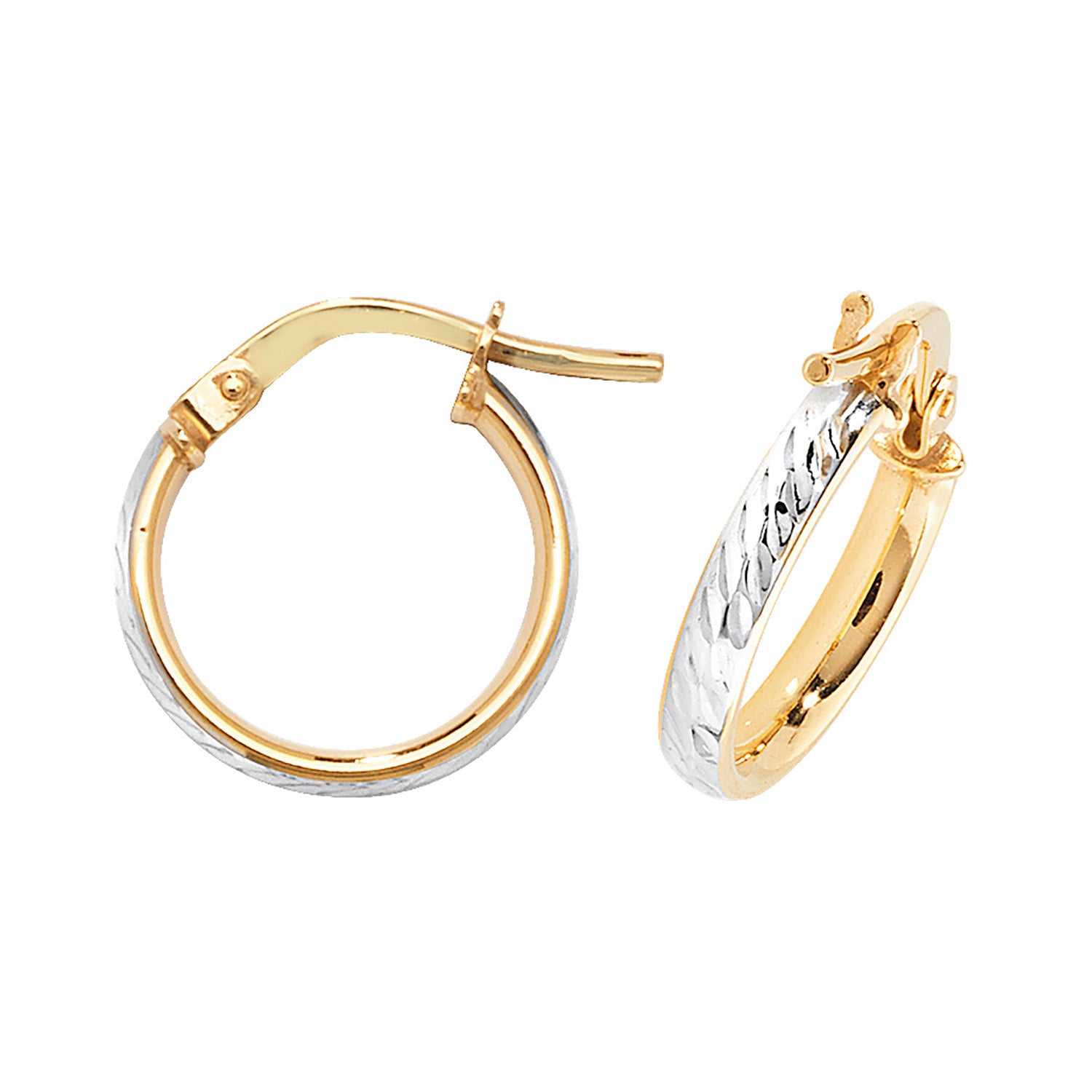 9CT YEL/WHT  GOLD 10MM DC HOOP EARRINGS