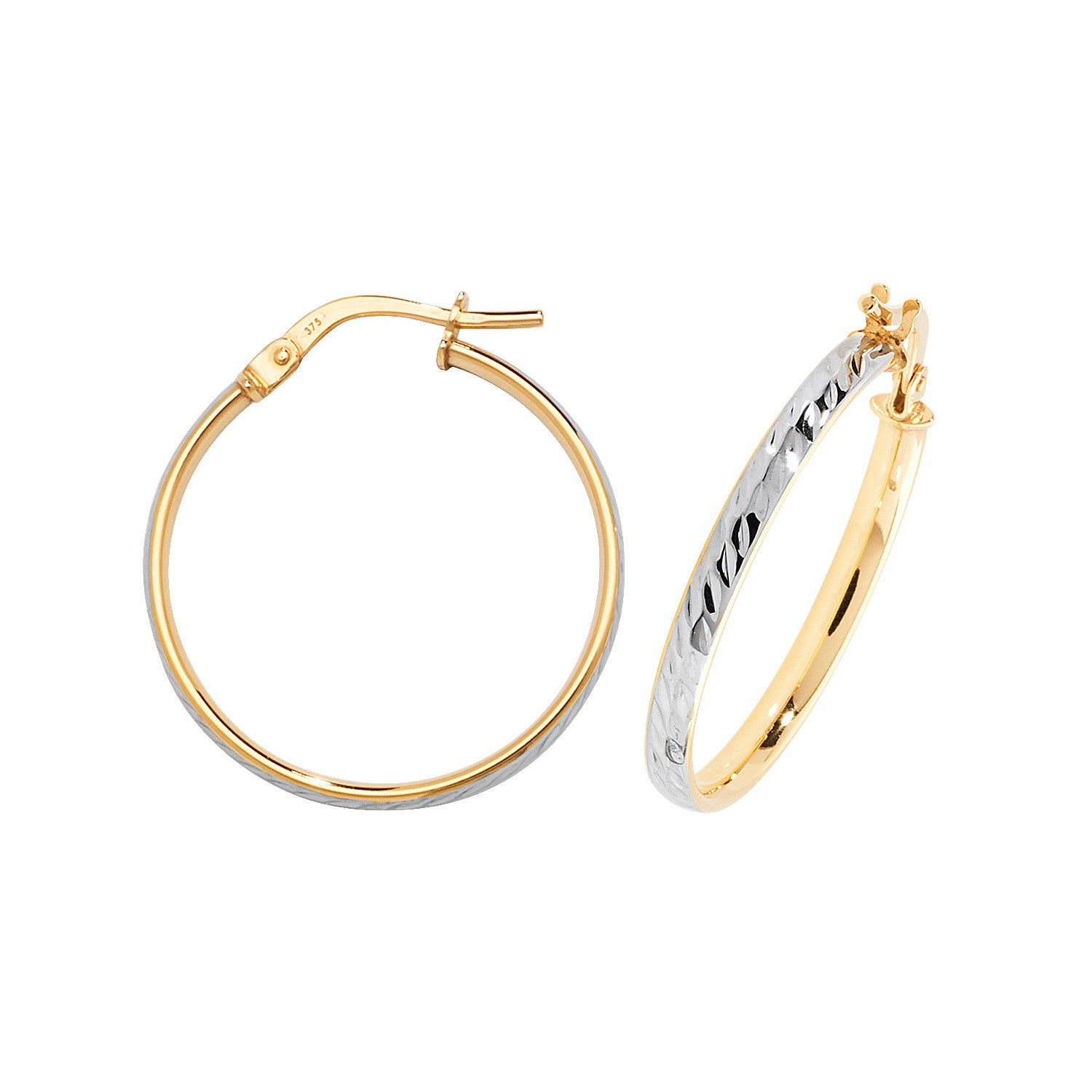 9CT YEL/WHT  GOLD 20MM DC HOOP EARRINGS