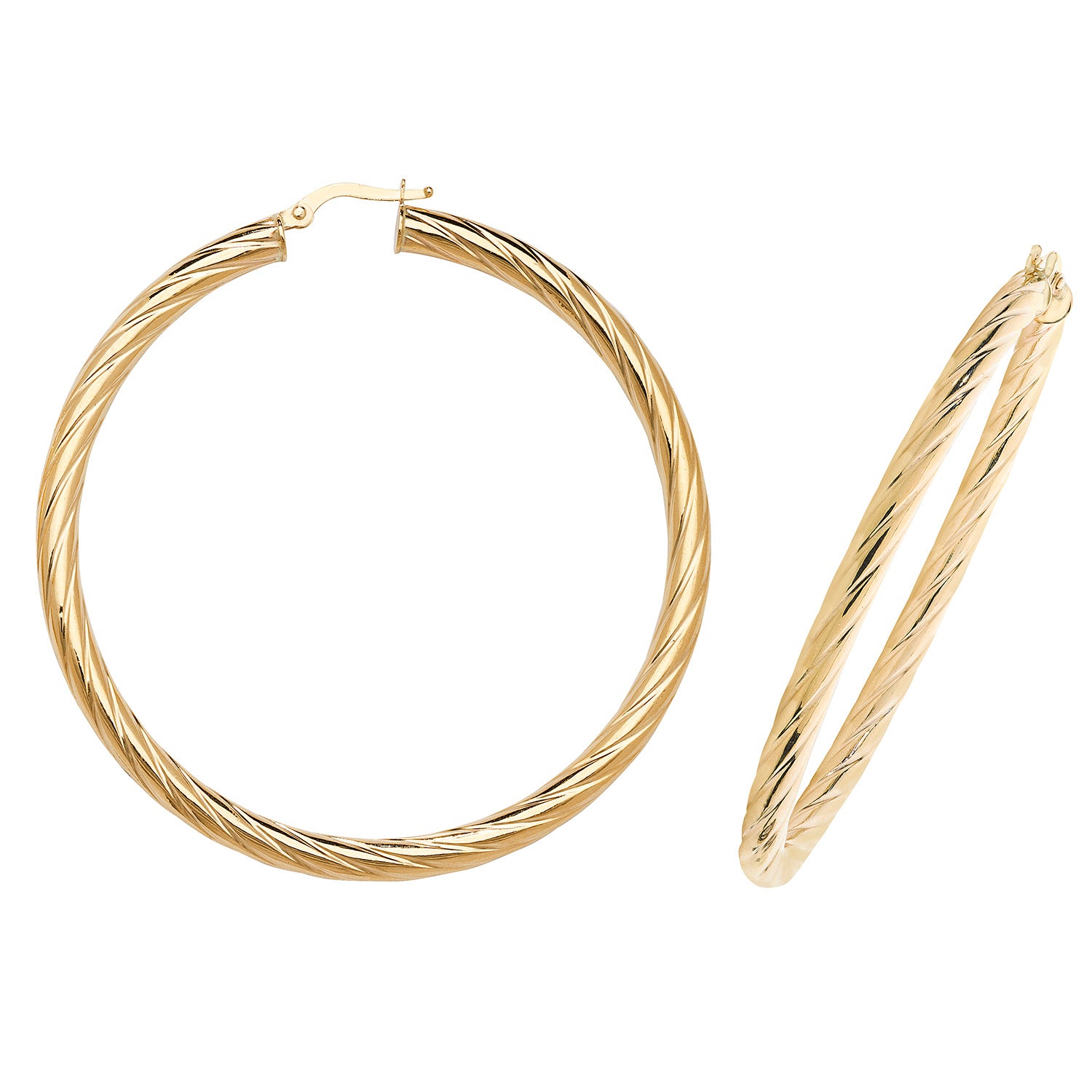 9CT YEL GOLD 50MM HOOP EARRINGS