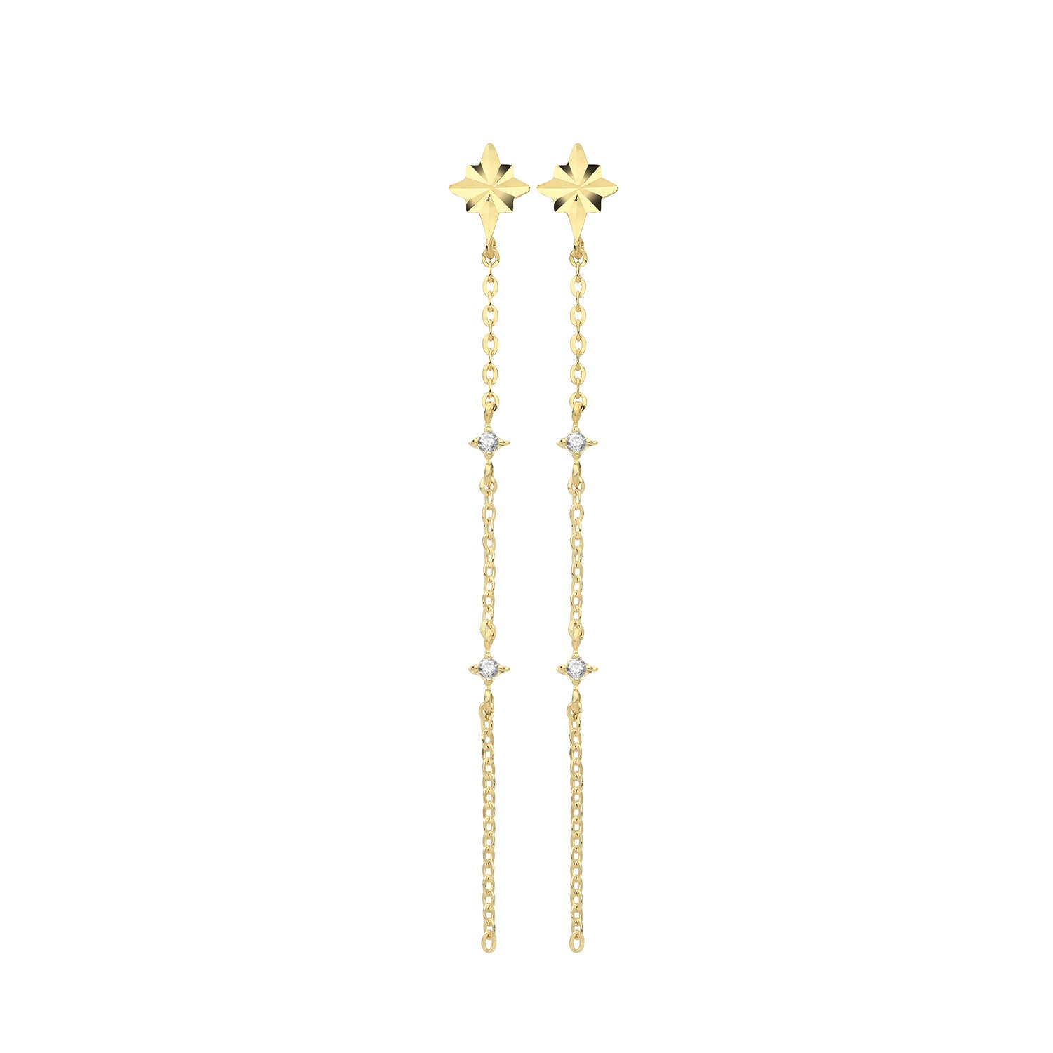 9CT YEL GOLD CZ CHAIN  DROP EARRINGS